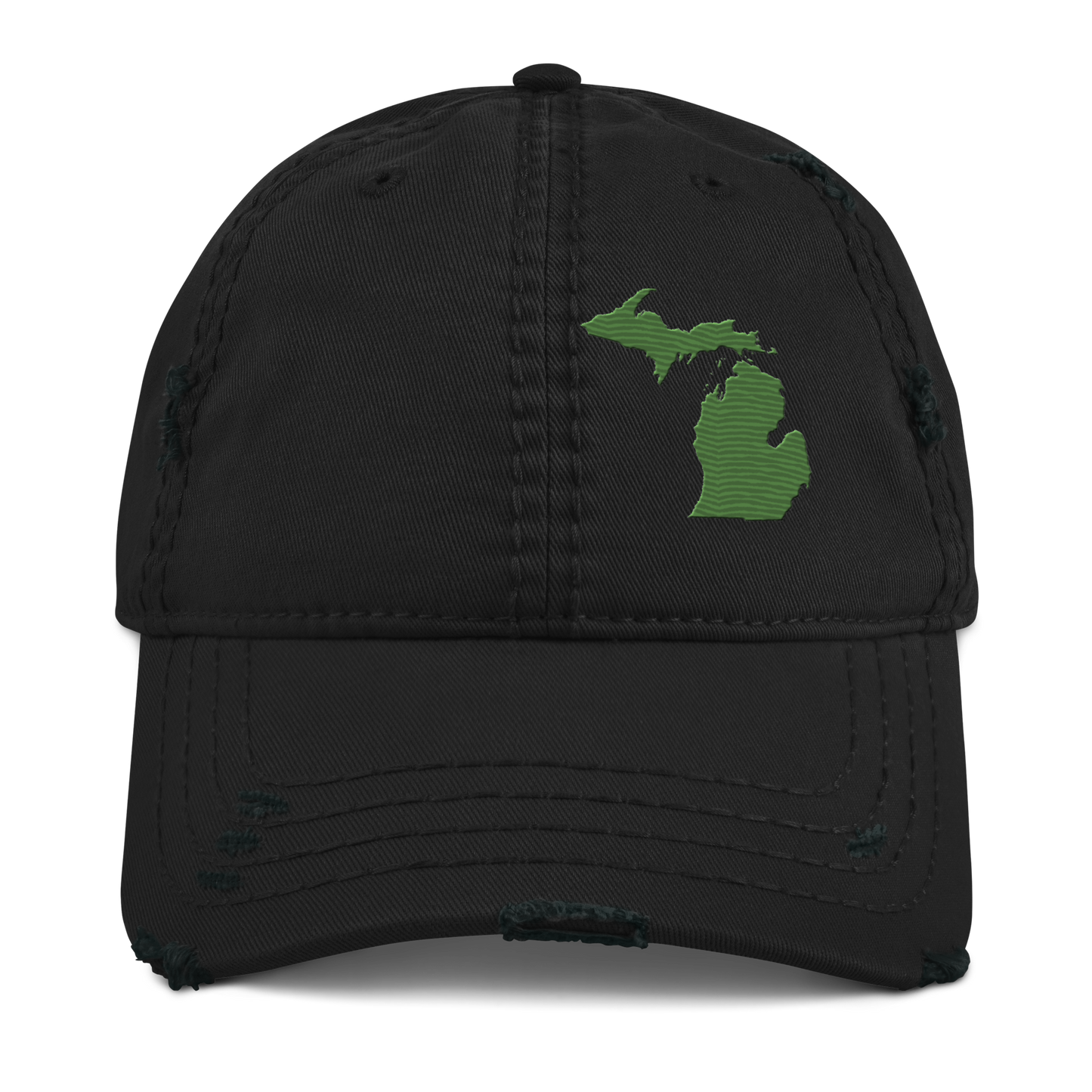 Michigan Distressed Dad Hat | Pine Green Outline