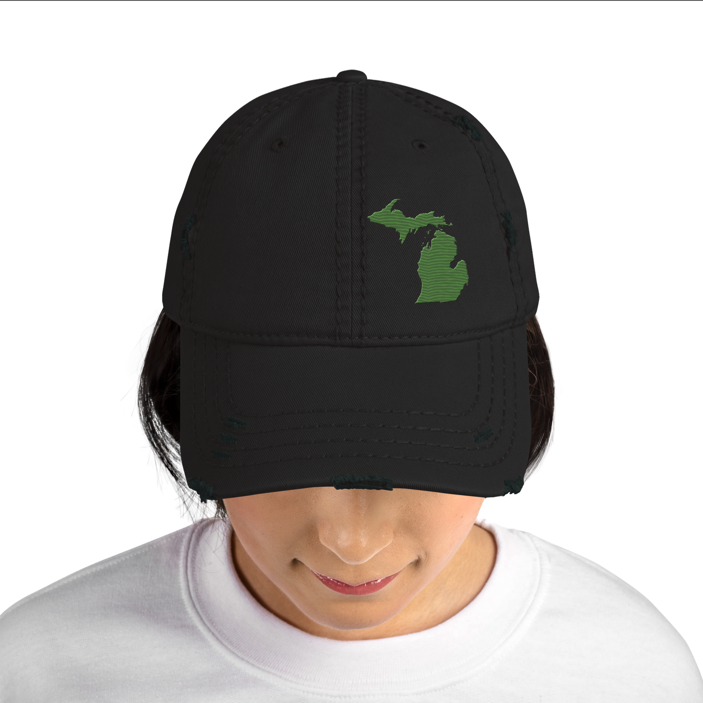 Michigan Distressed Dad Hat | Pine Green Outline