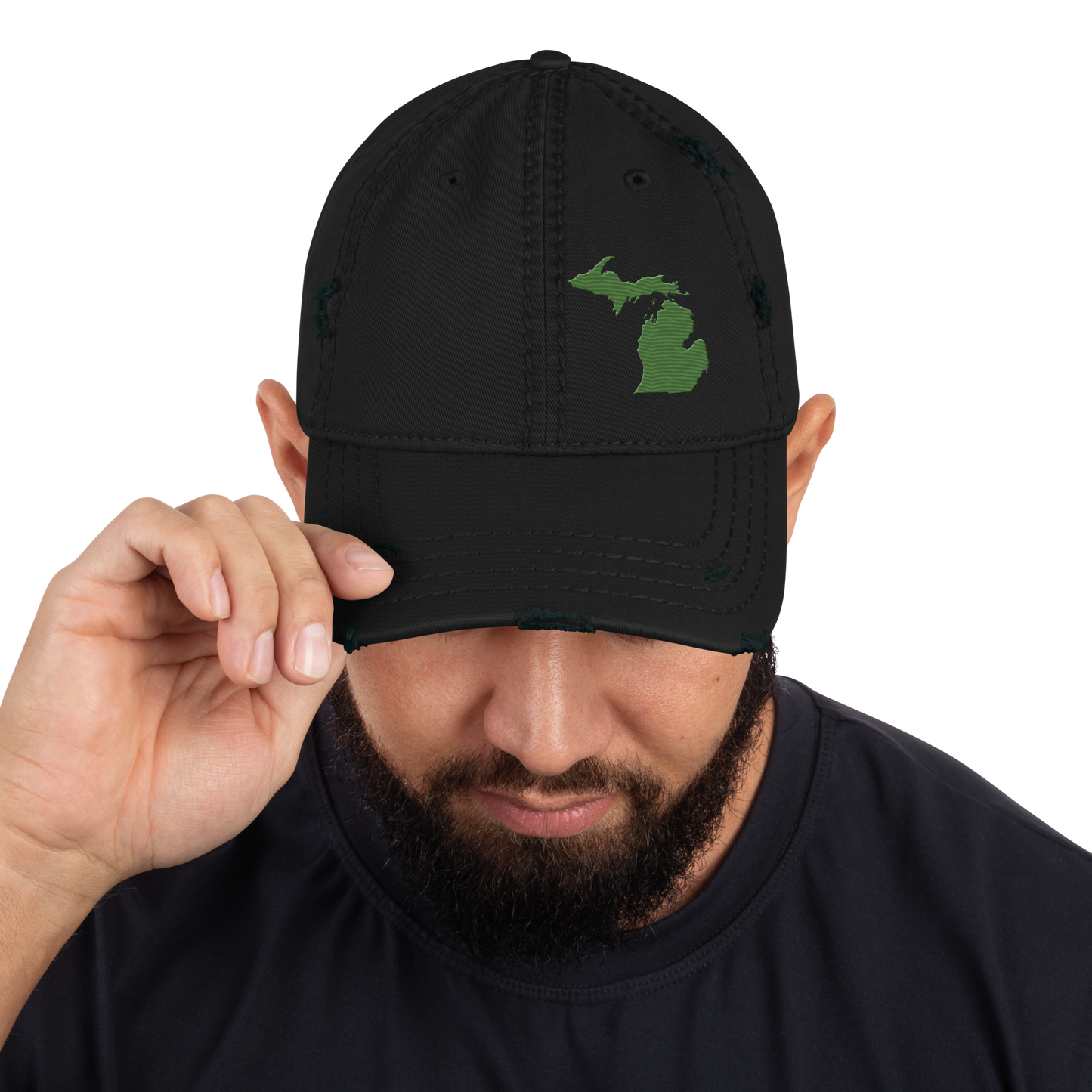 Michigan Distressed Dad Hat | Pine Green Outline