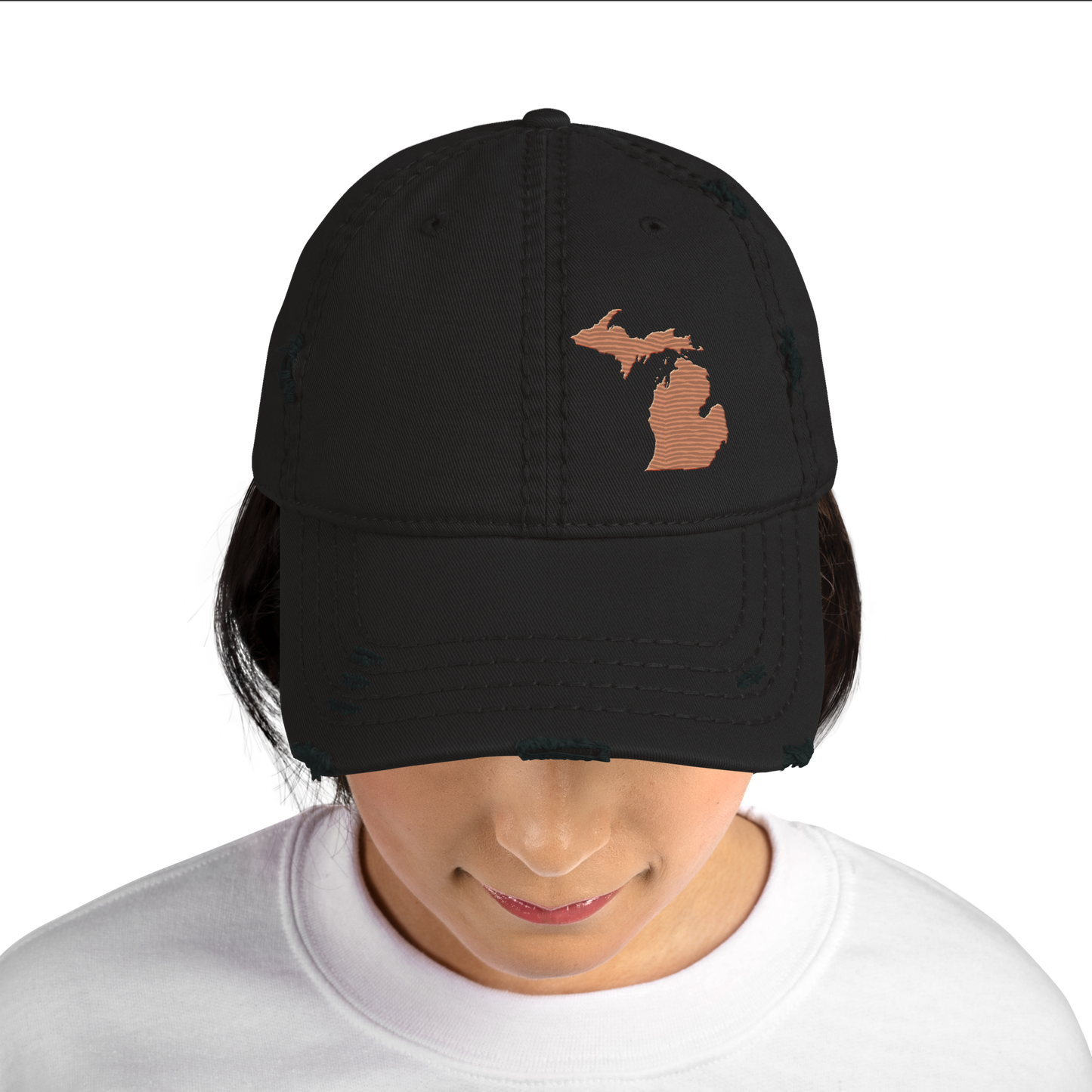 Michigan Distressed Dad Hat | Copper Outline