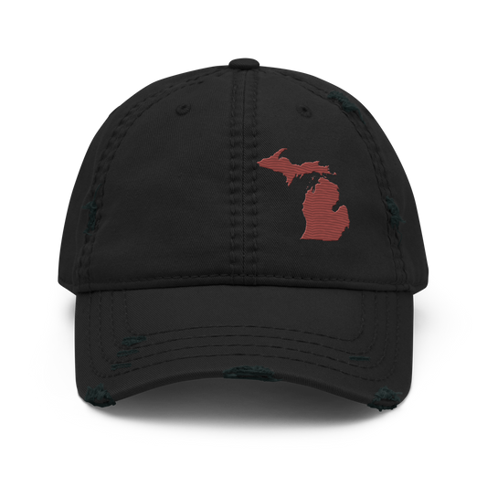 Michigan Distressed Dad Hat | Ore Dock Red Outline