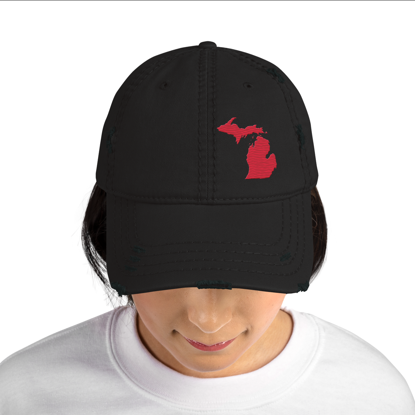 Michigan Distressed Dad Hat | Lighthouse Red Outline