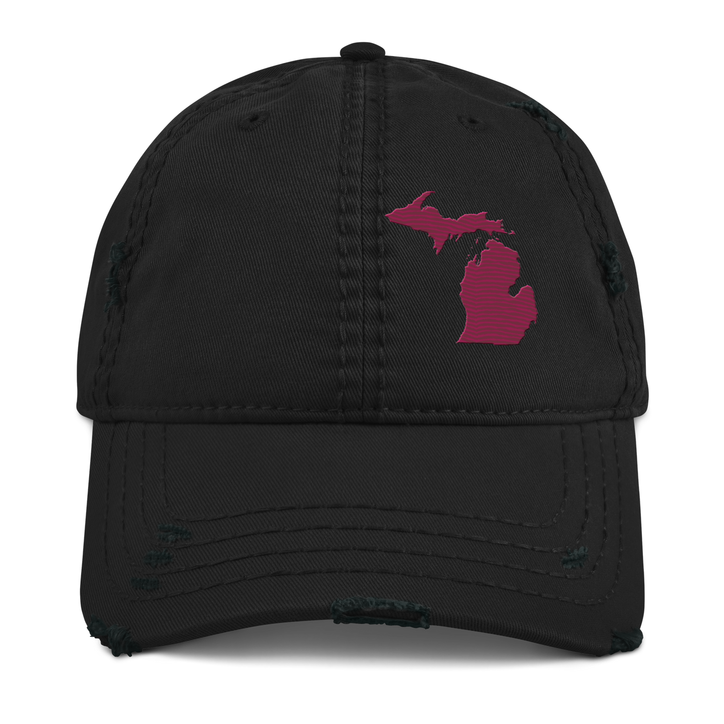 Michigan Distressed Dad Hat | Ruby Red Outline