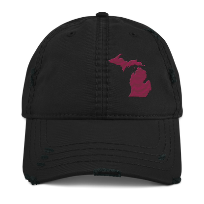 Michigan Distressed Dad Hat | Ruby Red Outline