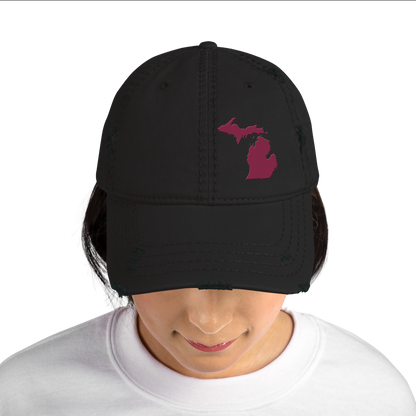 Michigan Distressed Dad Hat | Ruby Red Outline