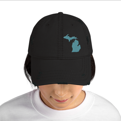 Michigan Distressed Dad Hat | Huron Blue Outline