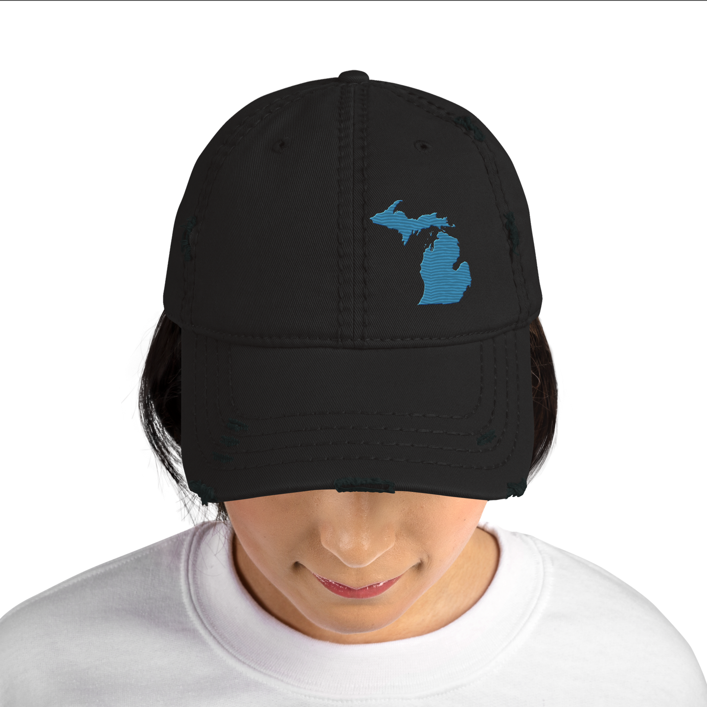 Michigan Distressed Dad Hat | Traverse Blue Outline