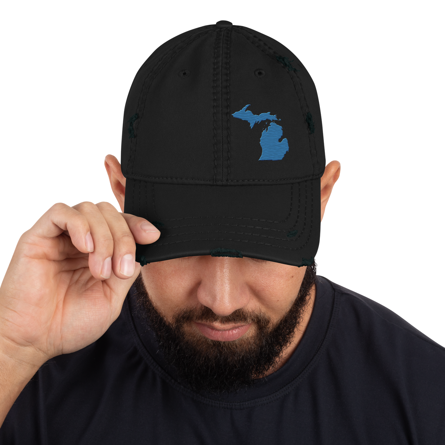 Michigan Distressed Dad Hat | Superior Blue Outline