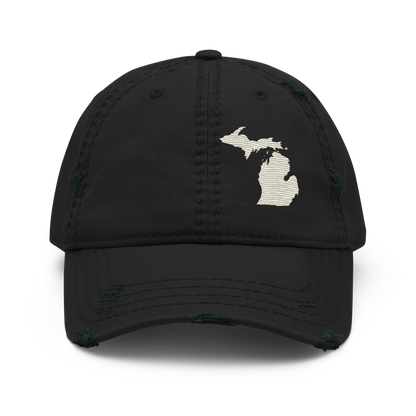 Michigan Distressed Dad Hat | Ivory White Outline