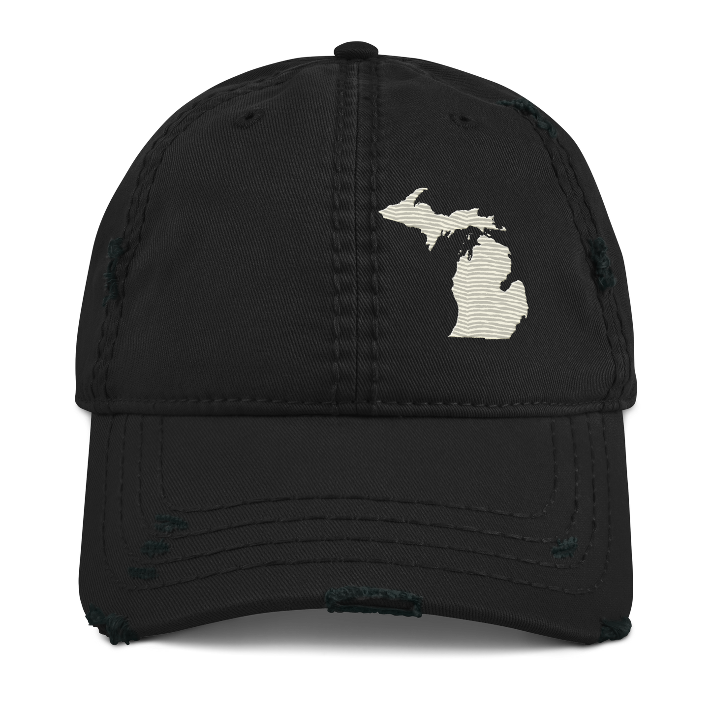 Michigan Distressed Dad Hat | Ivory White Outline