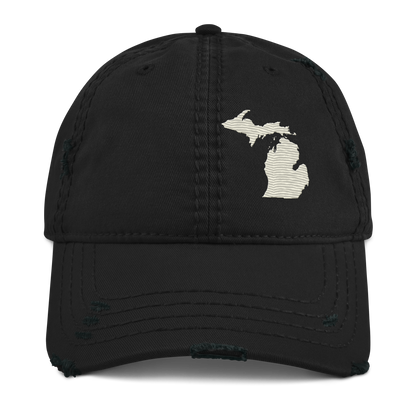 Michigan Distressed Dad Hat | Ivory White Outline