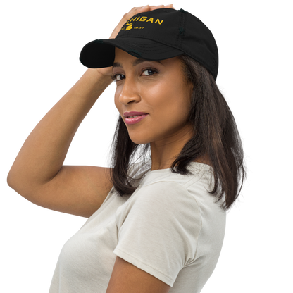 "Michigan EST. 1837' Distressed Dad Hat (Athletic Font) | Gold