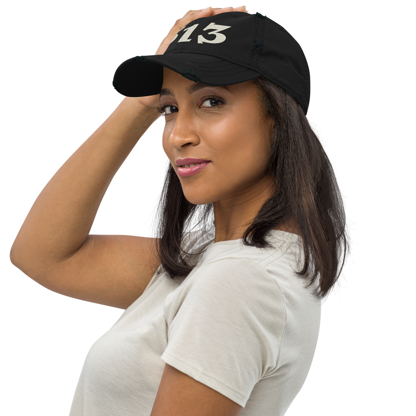 Detroit '313' Distressed Dad Hat (Angry Font) | Ivory White