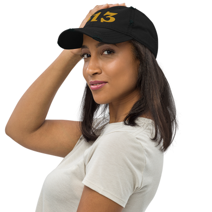 Detroit '313' Distressed Dad Hat (Angry Font) | Gold