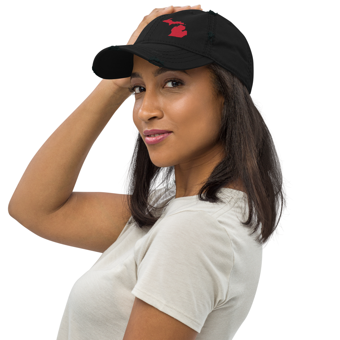 Michigan Distressed Dad Hat | Lighthouse Red Outline