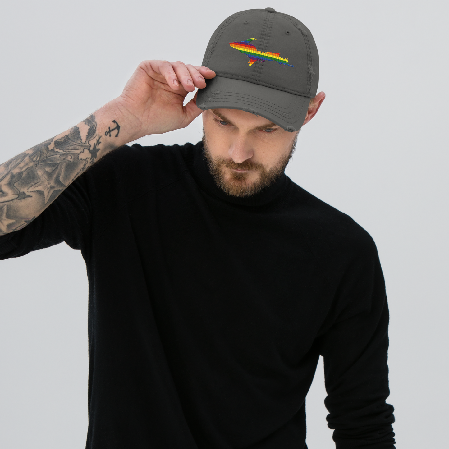 Michigan Upper Peninsula Distressed Dad Hat (Pride Edition)