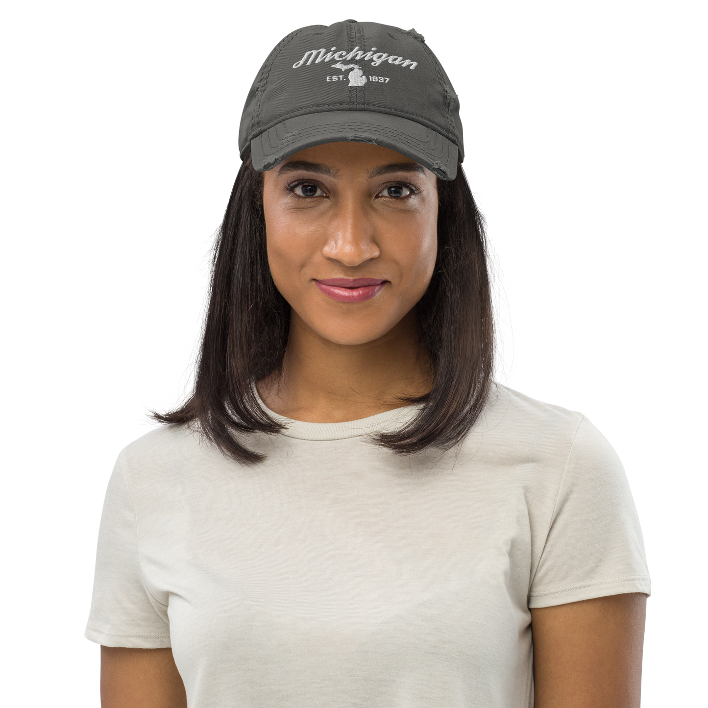 'Michigan EST 1837' Distressed Dad Hat (Script Font)