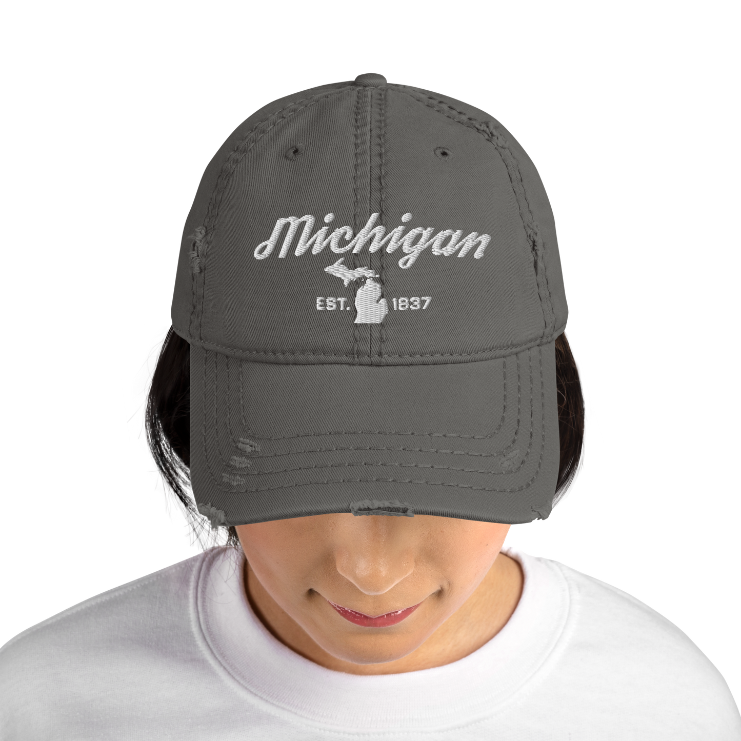 'Michigan EST 1837' Distressed Dad Hat (Script Font)