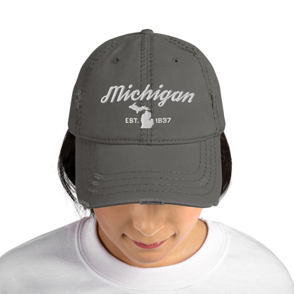 'Michigan EST 1837' Distressed Dad Hat (Script Font)