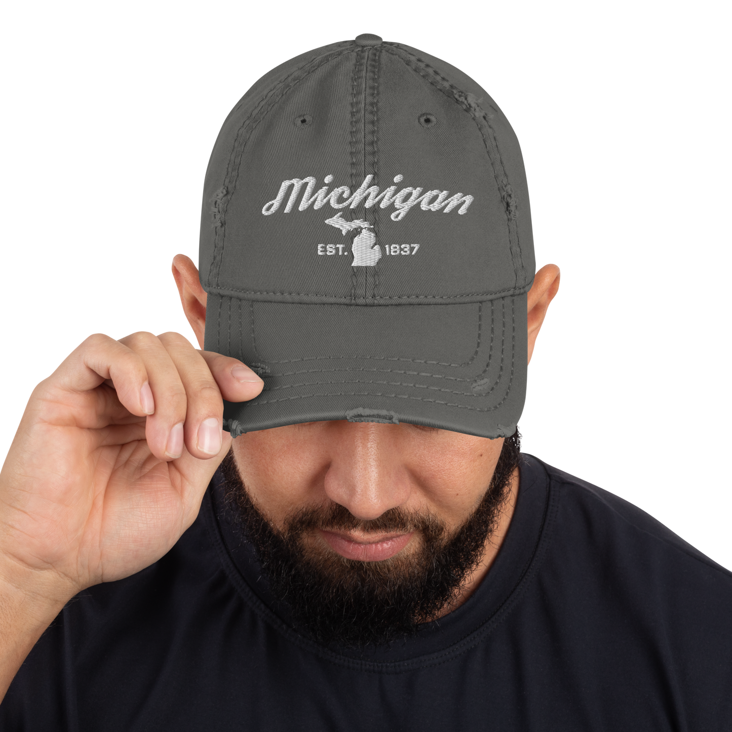 'Michigan EST 1837' Distressed Dad Hat (Script Font)