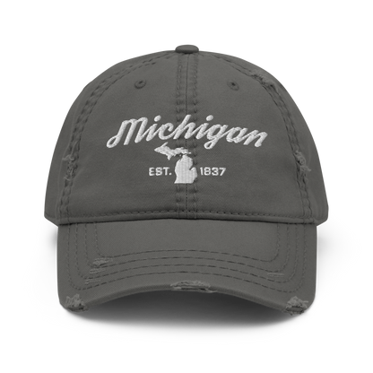 'Michigan EST 1837' Distressed Dad Hat (Script Font)