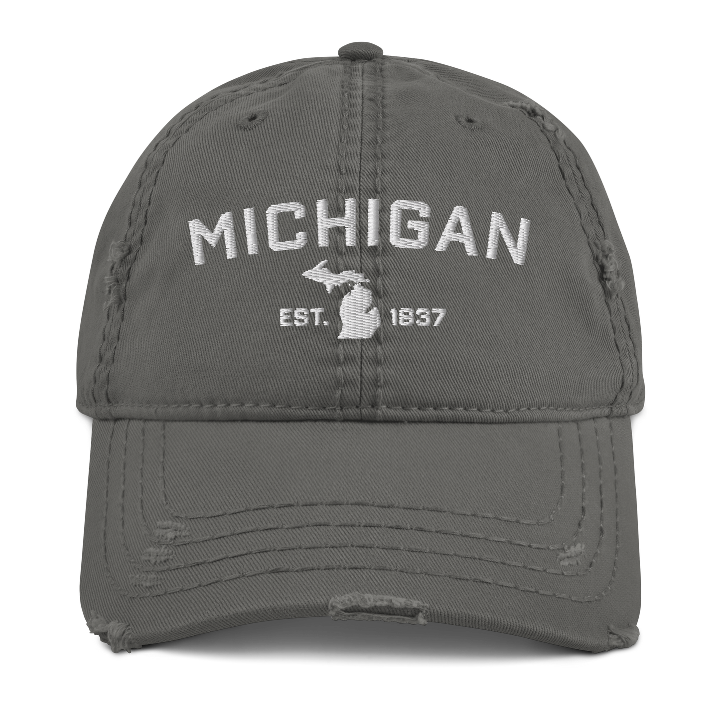 'Michigan EST 1837' Distressed Dad Hat (Athletic Font)