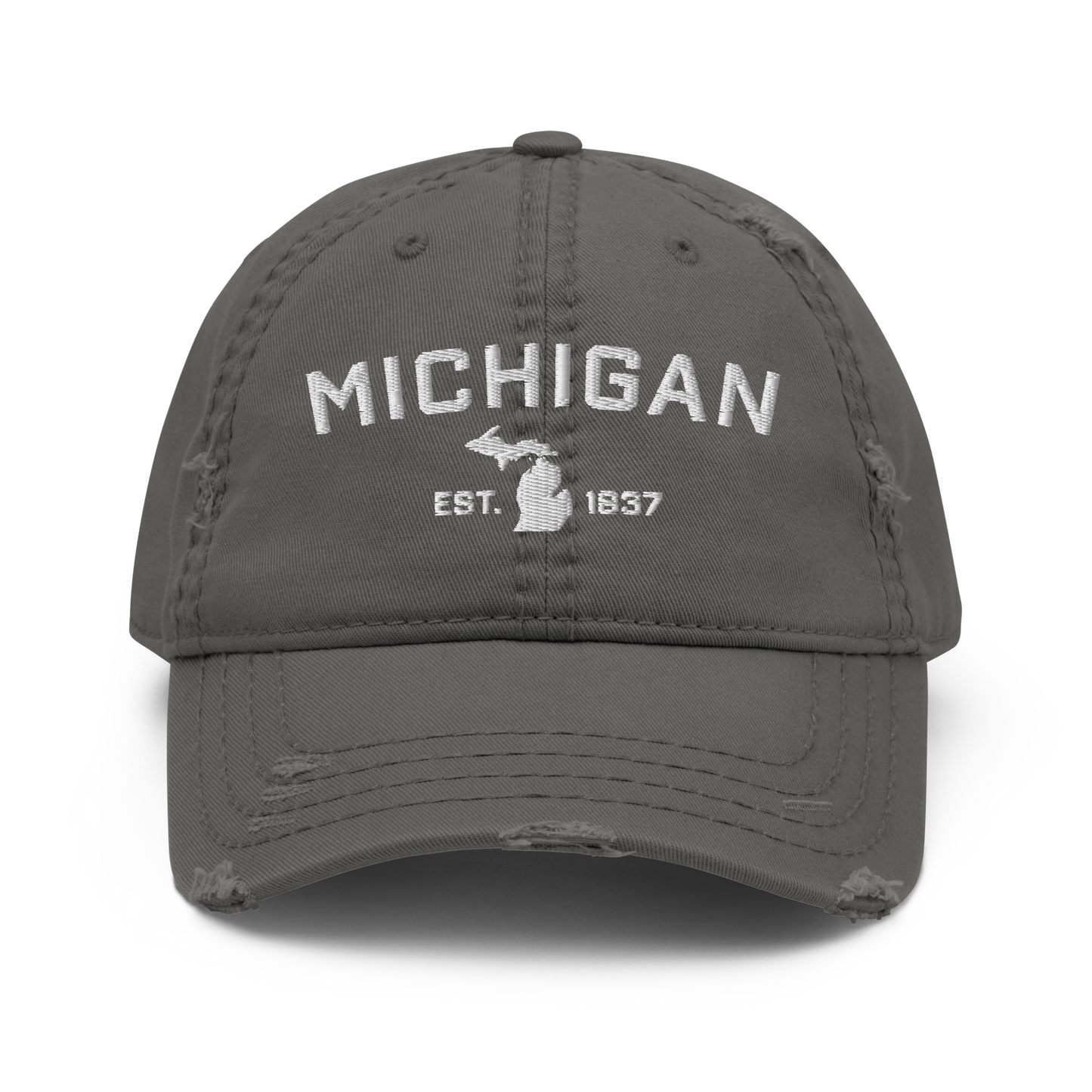 'Michigan EST 1837' Distressed Dad Hat (Athletic Font)