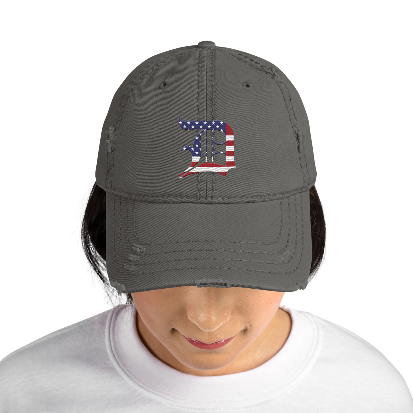 Detroit 'Old English D' Distressed Dad Hat (Patriotic Edition)