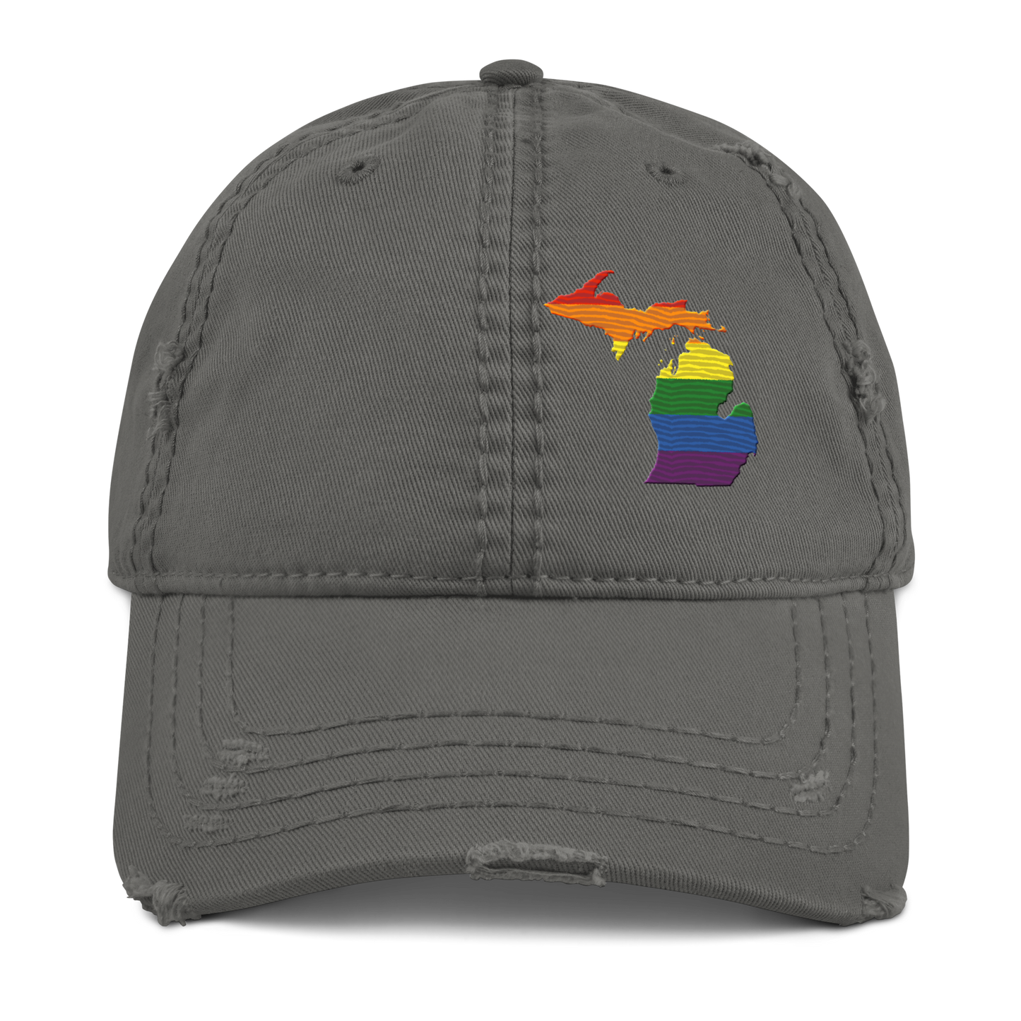 Michigan Distressed Dad Hat (Rainbow Pride Edition)