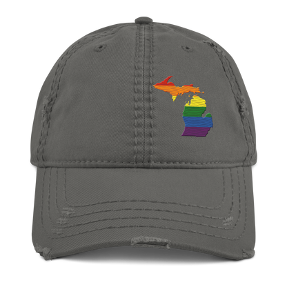 Michigan Distressed Dad Hat (Rainbow Pride Edition)