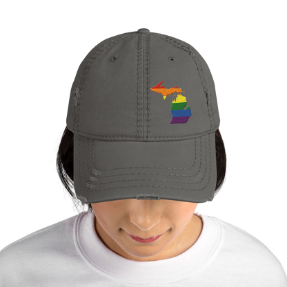 Michigan Distressed Dad Hat (Rainbow Pride Edition)