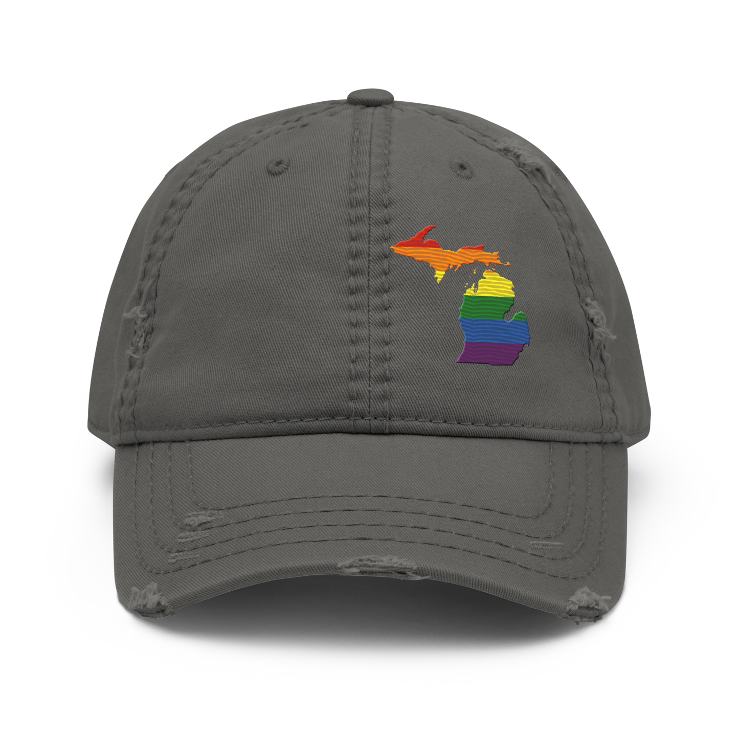 Michigan Distressed Dad Hat (Rainbow Pride Edition)