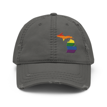 Michigan Distressed Dad Hat (Rainbow Pride Edition)