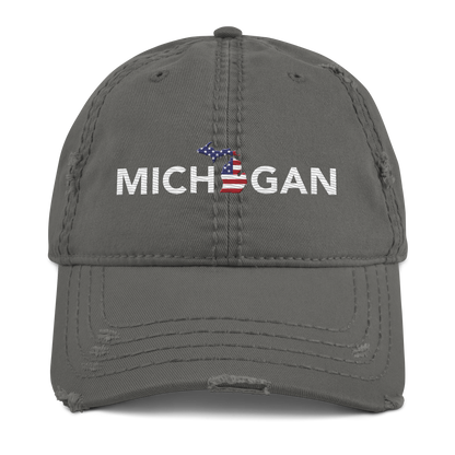 'Michigan' Distressed Dad Hat (Sans Font Patriot Edition)