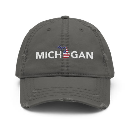 'Michigan' Distressed Dad Hat (Sans Font Patriot Edition)