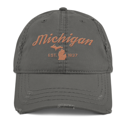 'Michigan EST. 1837' Distressed Dad Hat (Script Font) | Copper