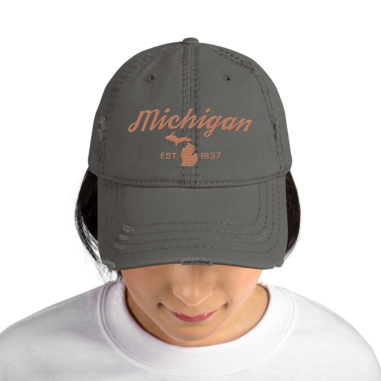 'Michigan EST. 1837' Distressed Dad Hat (Script Font) | Copper