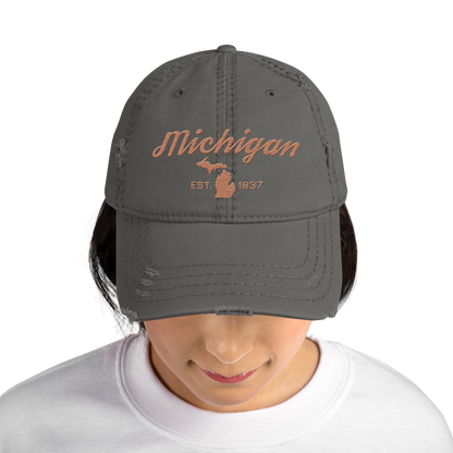 'Michigan EST. 1837' Distressed Dad Hat (Script Font) | Copper