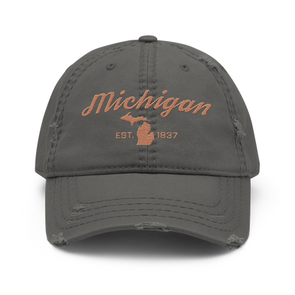 'Michigan EST. 1837' Distressed Dad Hat (Script Font) | Copper