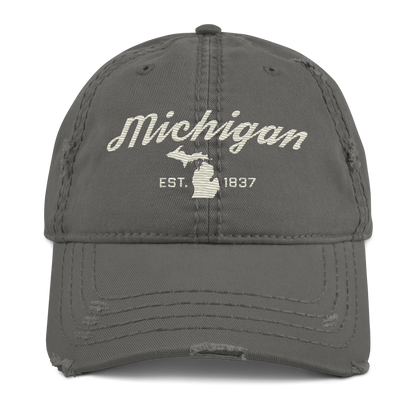 'Michigan EST. 1837' Distressed Dad Hat (Script Font) | Ivory White