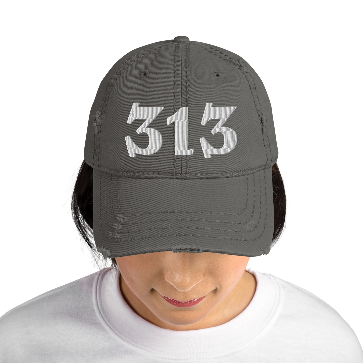 Detroit '313' Distressed Dad Hat (Angry Font)