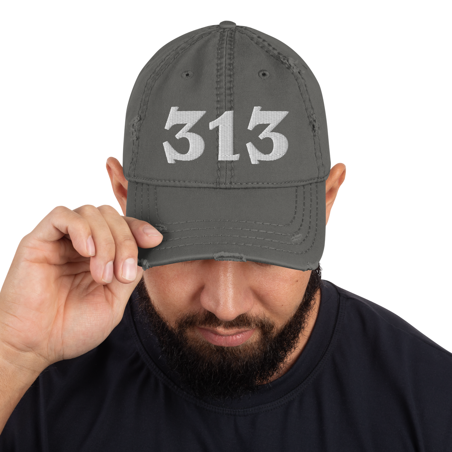 Detroit '313' Distressed Dad Hat (Angry Font)