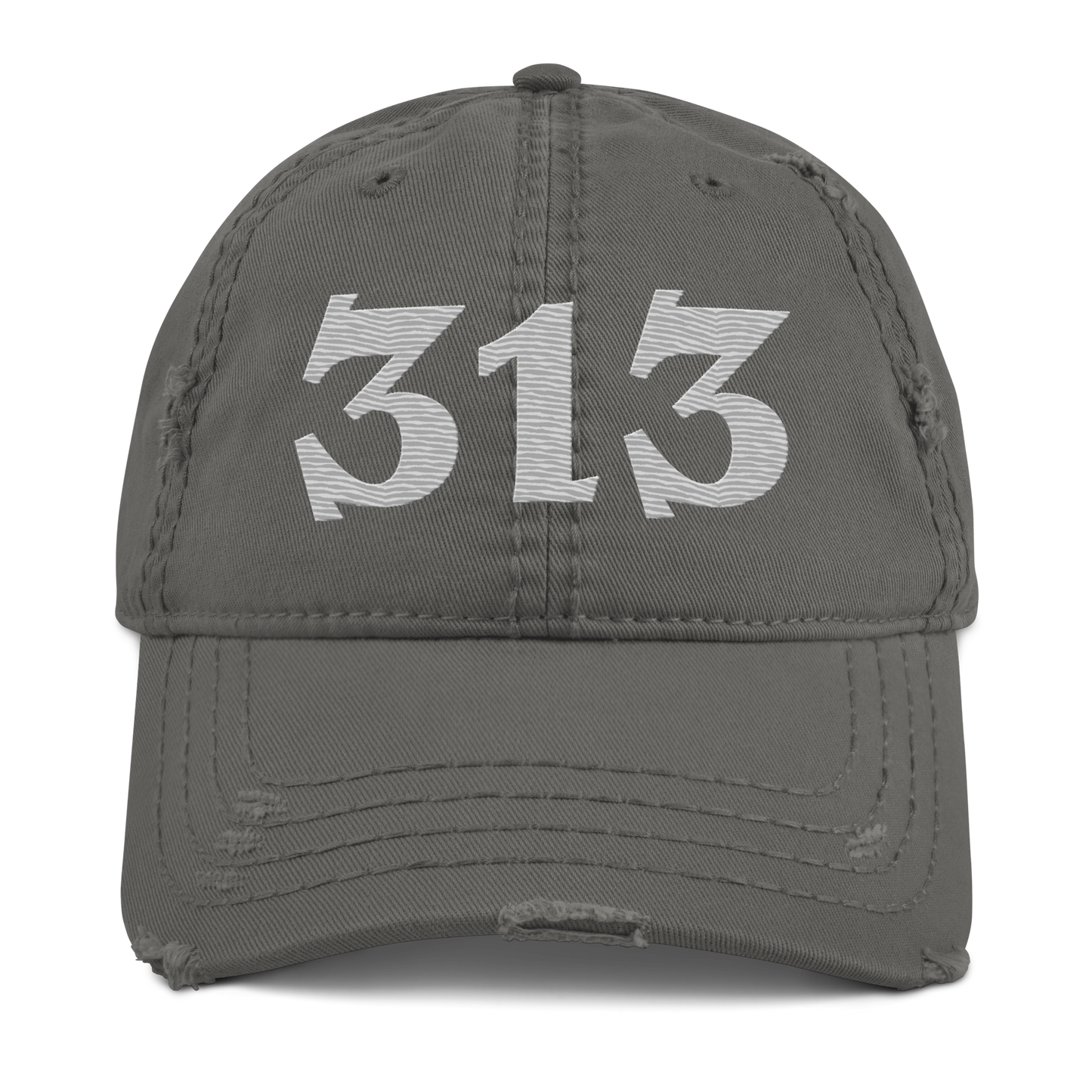 Detroit '313' Distressed Dad Hat (Angry Font) | Platinum