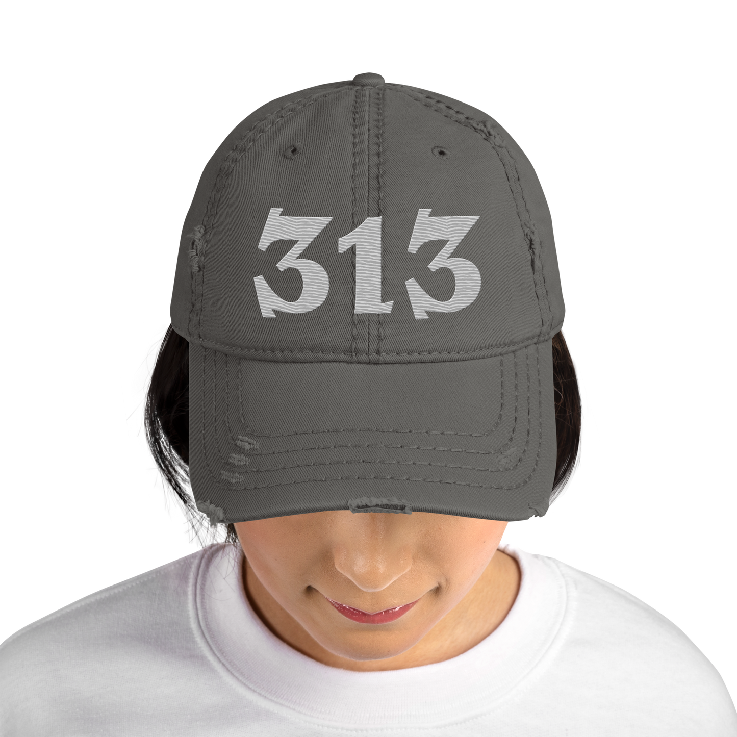 Detroit '313' Distressed Dad Hat (Angry Font) | Platinum