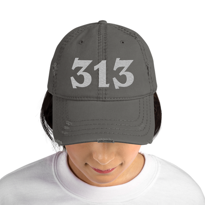 Detroit '313' Distressed Dad Hat (Angry Font) | Platinum