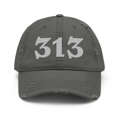 Detroit '313' Distressed Dad Hat (Angry Font) | Platinum