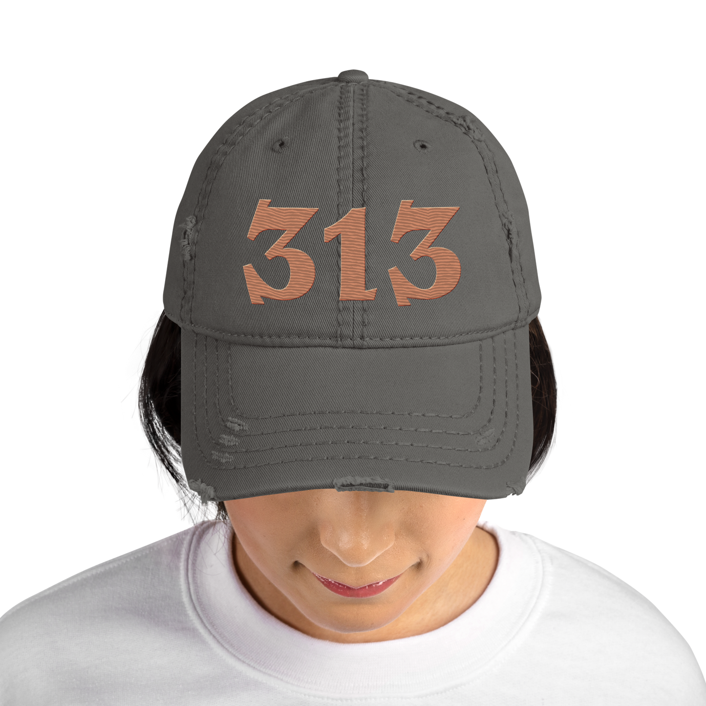 Detroit '313' Distressed Dad Hat (Angry Font) | Copper