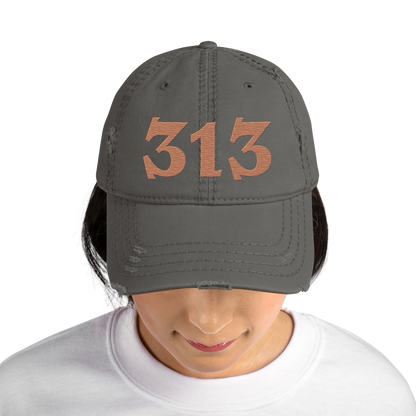 Detroit '313' Distressed Dad Hat (Angry Font) | Copper