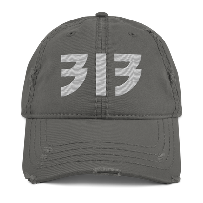 Detroit '313' Distressed Dad Hat (Glam Font) | Platinum