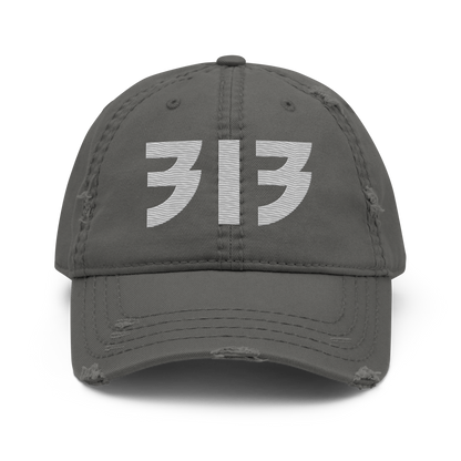 Detroit '313' Distressed Dad Hat (Glam Font) | Platinum